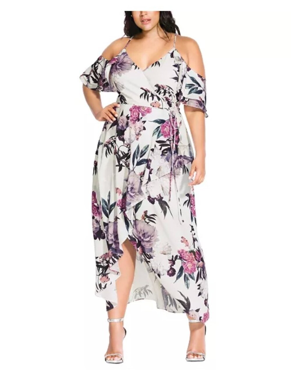 City Chic English Garden Maxi Dress Size S/16 Floral Cold Shoulder Romantic. NWT